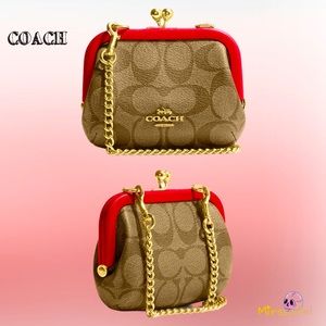 COPY - NEW Coach Nora Kisslock Card Case In Signature Canvas Detachable Chain K…